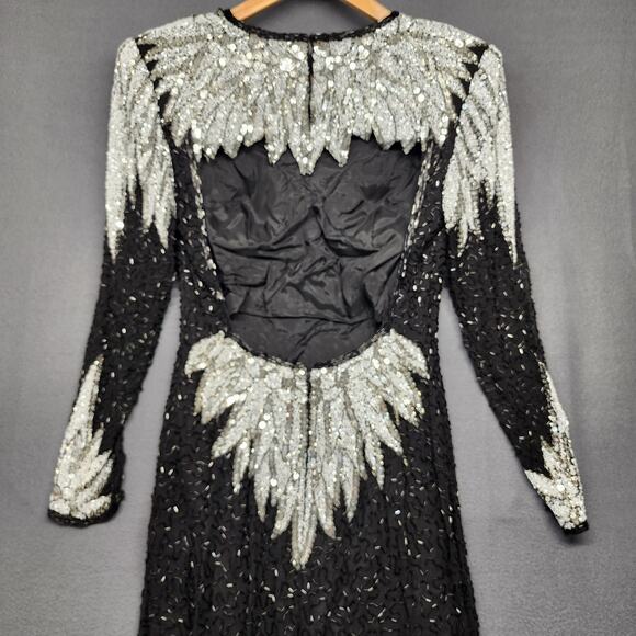 Vintage Womens Dress 4 Silk Beaded Sequin Black Stretch Evening Party Cocktail - Picture 15 of 16